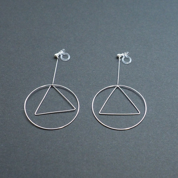 Dangle Silver Geometric Hoop Invisible Clip On Earrings - Miyabi Grace