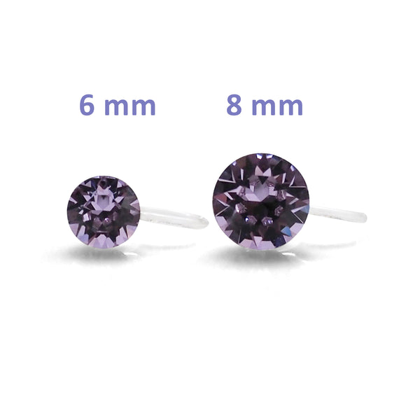 Light Purple Violet Swarovski crystal invisible clip on stud earrings - Miyabi Grace