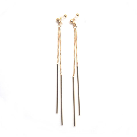 Long gold bar invisible clip on earrings - Miyabi Grace