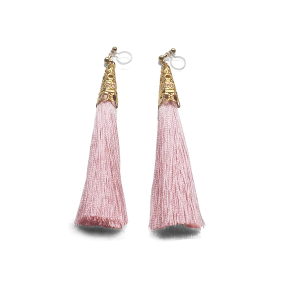 Long Pink Tassel Invisible Clip On Earrings - Miyabi Grace