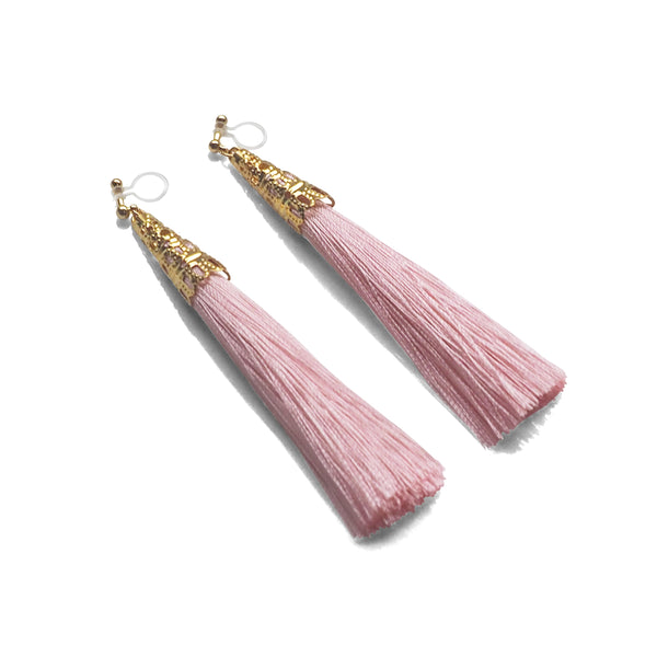 Long Pink Tassel Invisible Clip On Earrings - Miyabi Grace