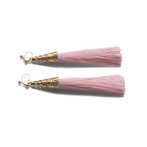 Long Pink Tassel Invisible Clip On Earrings - Miyabi Grace