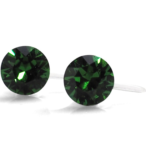 Dark Moss Green Swarovski crystal invisible clip on stud earrings - Miyabi Grace