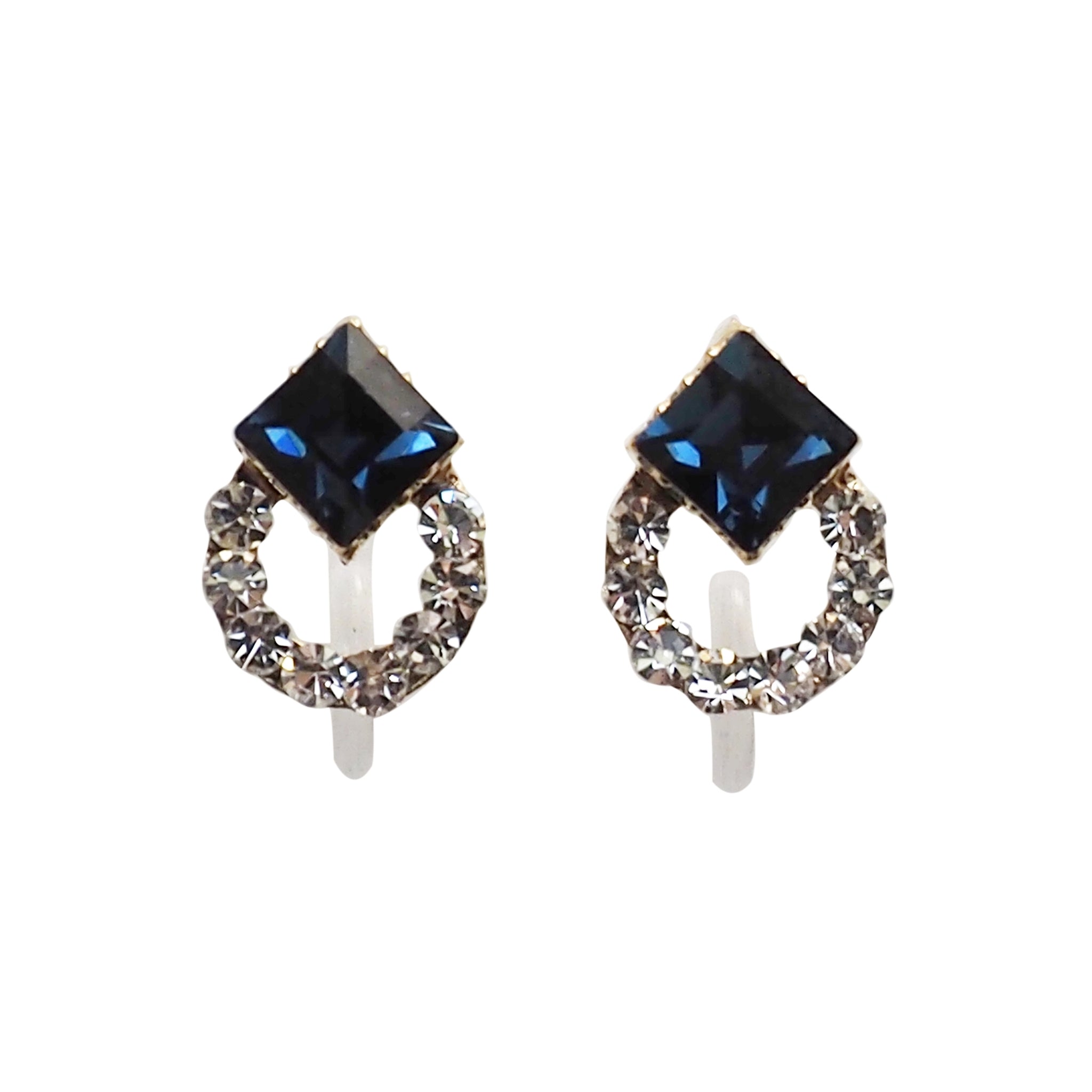 Blue Emerald Cut Inset Hoop Earrings - Silver - JAXXON