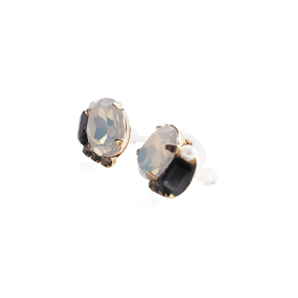 White and Black Rhinestone Invisible Clip On Stud Earrings ( Black ) - Miyabi Grace