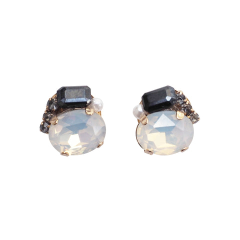 White and Black Rhinestone Invisible Clip On Stud Earrings ( Black ) - Miyabi Grace