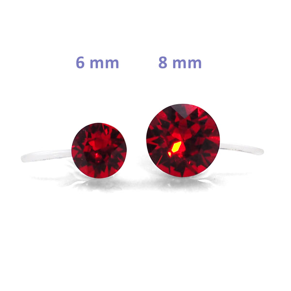 Light Siam Red Swarovski crystal invisible clip on stud earrings - Miyabi Grace