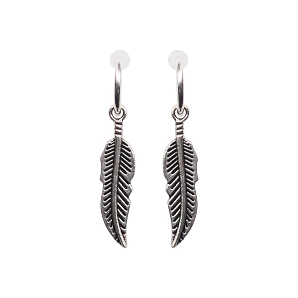 Silver Feather Resin Clip On Hoop Earrings - Miyabi Grace