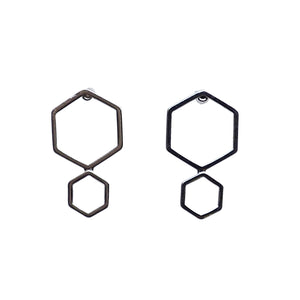 Double hexagon invisible clip on stud earrings ( Silver tone ) - Miyabi Grace