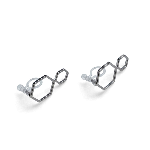 Double hexagon invisible clip on stud earrings ( Silver tone ) - Miyabi Grace