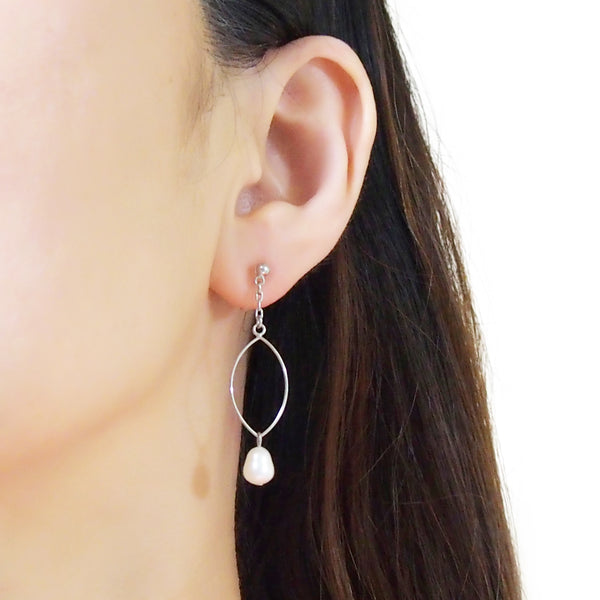 White freshwater pearl with hoop invisible clip on earrings - Miyabi Grace
