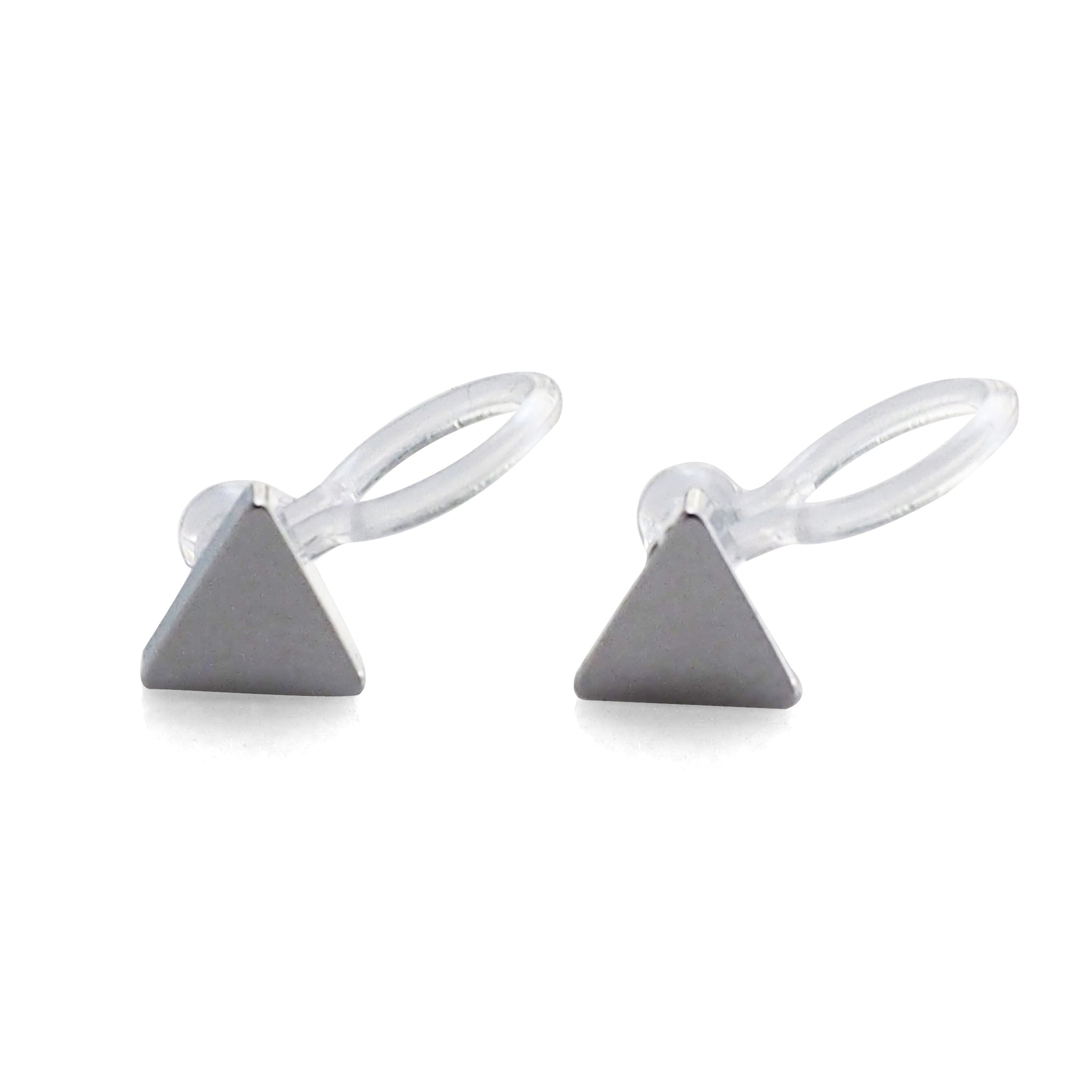 Minimalist Silver Triangle Invisible Clip On Stud Earrings - Miyabi Grace