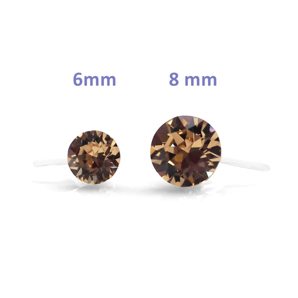 light brown topaz Swarovski crystal invisible clip on stud earrings - Miyabi Grace