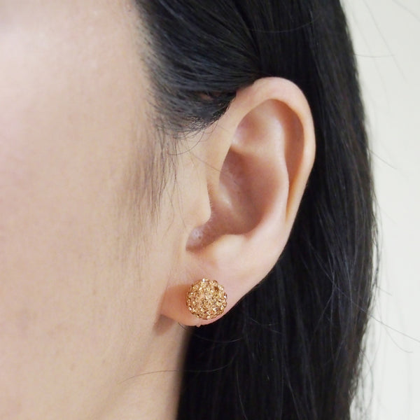 Pink rhinestone pave ball invisible clip on earrings - Miyabi Grace