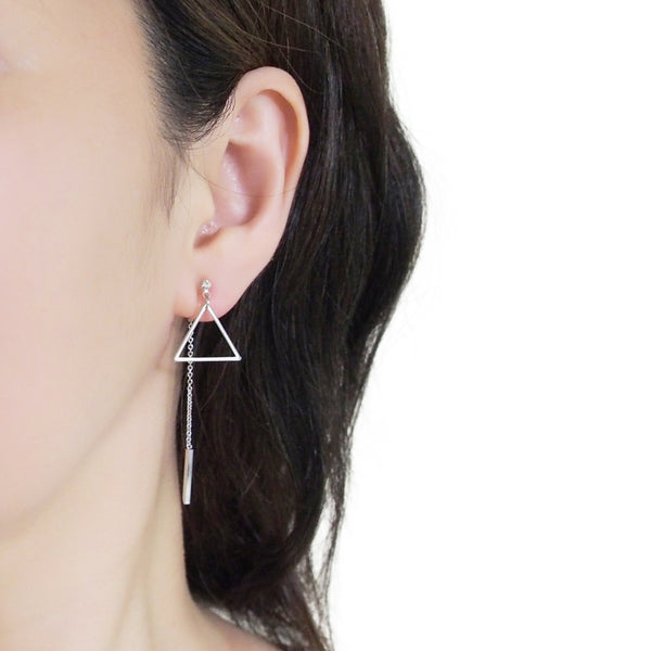 Silver Double-Sided Triangle and Bar Invisible Clip On Earrings - Miyabi Grace