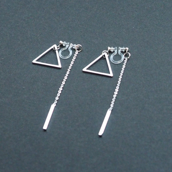 Silver Double-Sided Triangle and Bar Invisible Clip On Earrings - Miyabi Grace