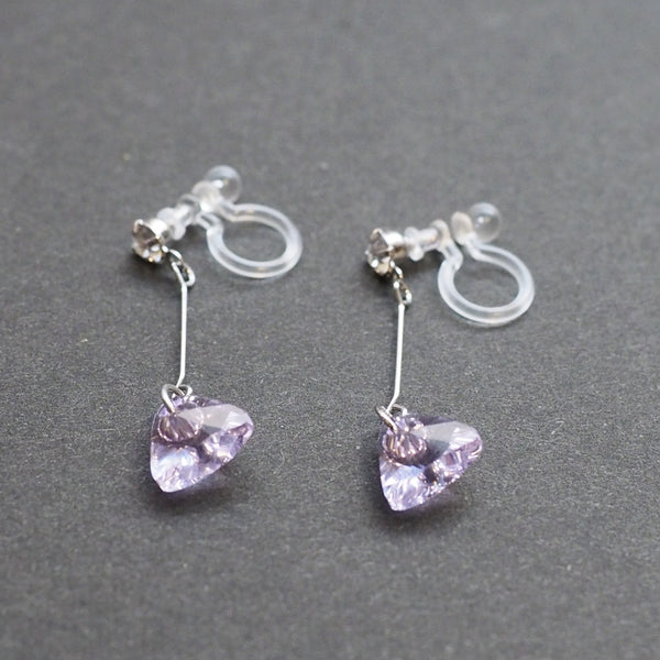 Dangle Violet Light Purple Triangle Swarovski Crystal Invisible Clip On Earrings (Silver tone) - Miyabi Grace