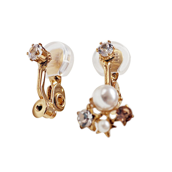 Comfortable clip angle adjustable clip on earring rhinestone converters ( Gold tone)