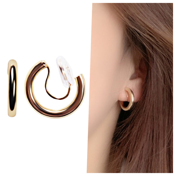 Gold 20mm Angle Adjustable Spiral Clip On Thick Hoop Earrings