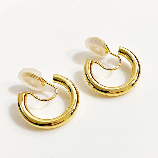 Gold 20mm Angle Adjustable Spiral Clip On Thick Hoop Earrings