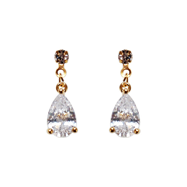 Dangle Teardrop Clear Cubic Zirconia Invisible Clip On earrings
