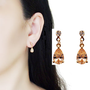 Dangle Teardrop Light Orange Cubic Zirconia Invisible Clip On earrings