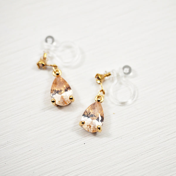 Dangle Teardrop Light Orange Cubic Zirconia Invisible Clip On earrings