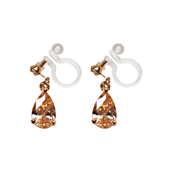 Dangle Teardrop Light Orange Cubic Zirconia Invisible Clip On earrings