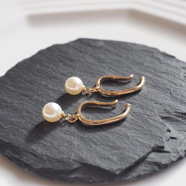 Dangle Gold White PearlEar Cuff Clip On Earrings