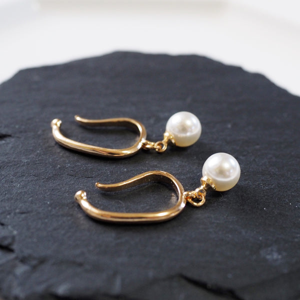 Dangle Gold White PearlEar Cuff Clip On Earrings