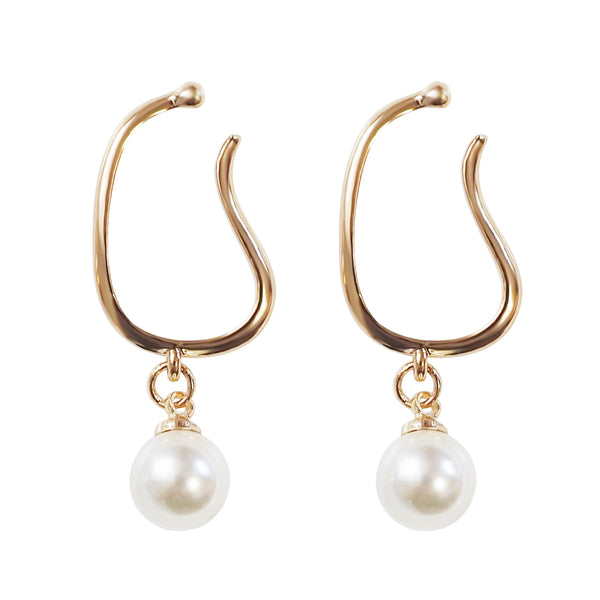 Dangle Gold White PearlEar Cuff Clip On Earrings