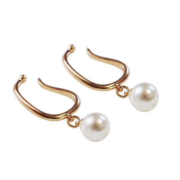 Dangle Gold White PearlEar Cuff Clip On Earrings