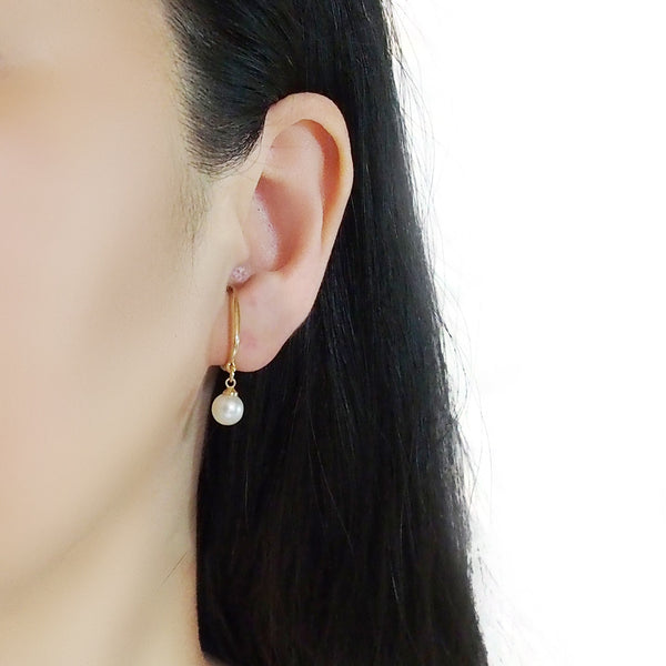 Dangle Gold White PearlEar Cuff Clip On Earrings