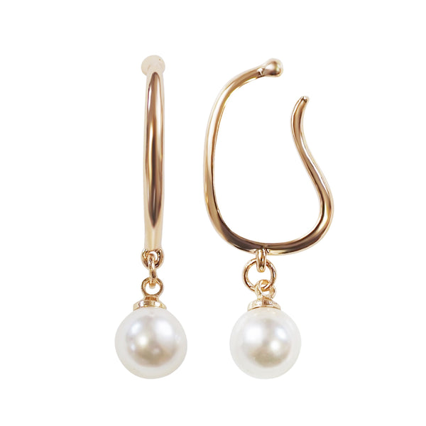 Dangle Gold White PearlEar Cuff Clip On Earrings