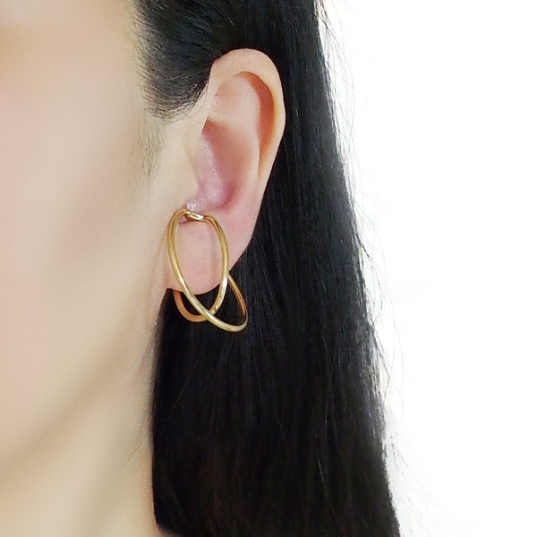 Gold Double HoopEar Cuff Clip On Earrings