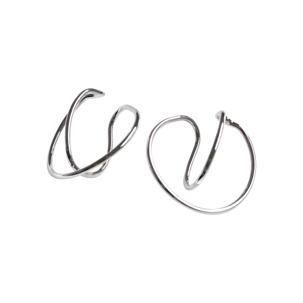 Silver Double Hoop Ear Cuff Clip On Earrings