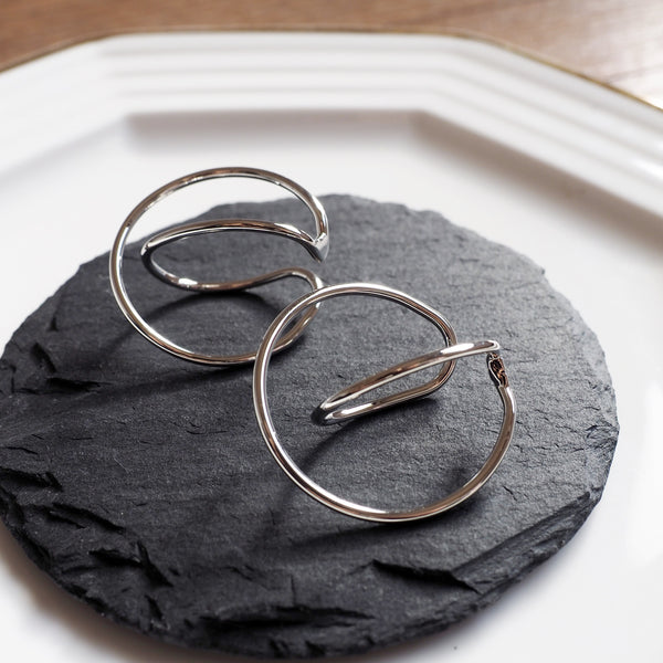 Silver Double Hoop Ear Cuff Clip On Earrings