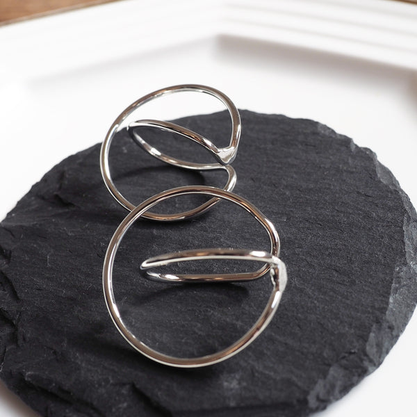 Silver Double Hoop Ear Cuff Clip On Earrings