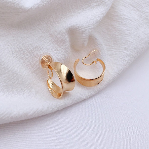 Gold 20mm Chunky Hoop  Spiral Clip On Earrings