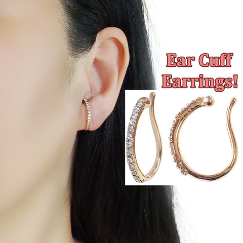 Gold Crystal Hoop Ear Cuff Clip On Earrings