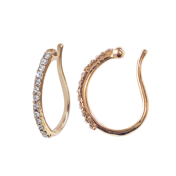 Gold Crystal Hoop Ear Cuff Clip On Earrings