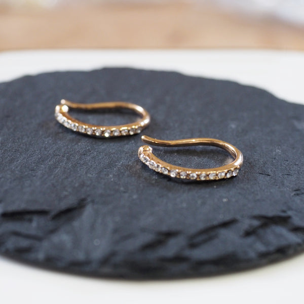 Gold Crystal Hoop Ear Cuff Clip On Earrings