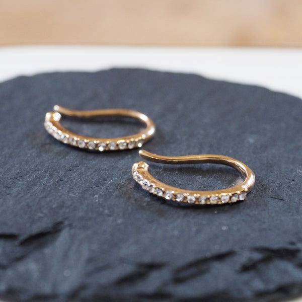 Gold Crystal Hoop Ear Cuff Clip On Earrings