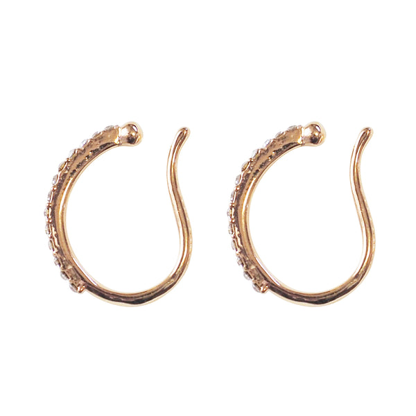 Gold Crystal Hoop Ear Cuff Clip On Earrings