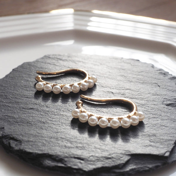 Gold Pearl Hoop Ear Cuff Clip On Earrings