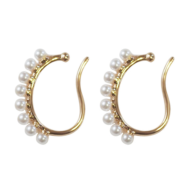 Gold Pearl Hoop Ear Cuff Clip On Earrings