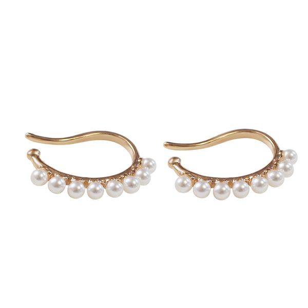 Gold Pearl Hoop Ear Cuff Clip On Earrings