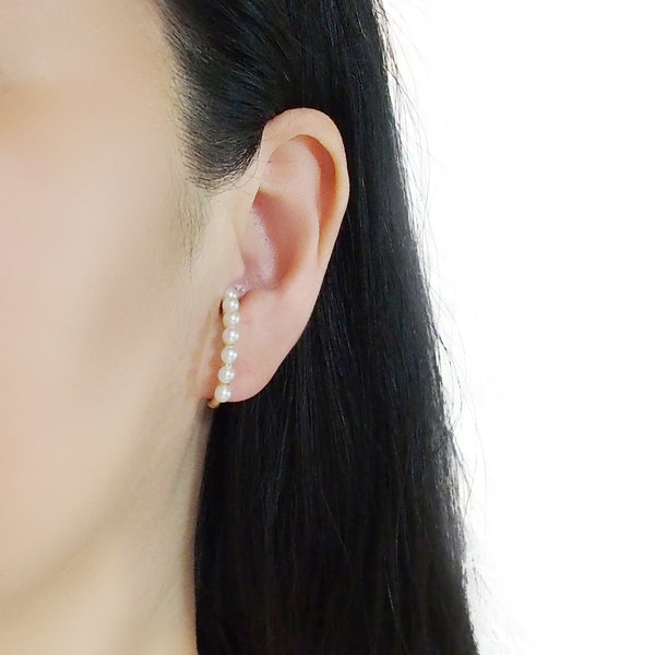 Gold Pearl Hoop Ear Cuff Clip On Earrings