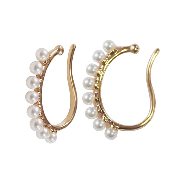 Gold Pearl Hoop Ear Cuff Clip On Earrings