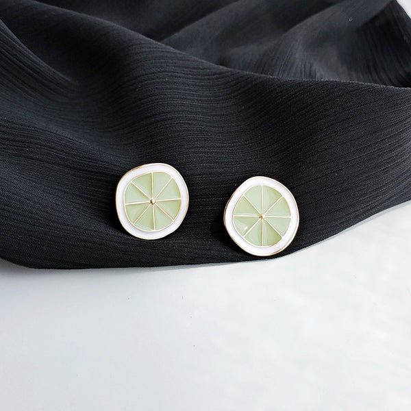 Green Lime Fruits Sliced Invisible Clip On Stud Earrings